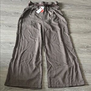 Cider Brown Checkered Wide Leg Pants